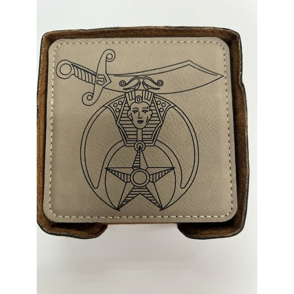 Printed Leather Freemason Coasters - Picture 1 of 7